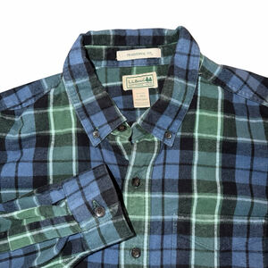 Men's Vintage L.L.Bean Blue Green Plaid Flannel Casual Button Down Shirt L fall